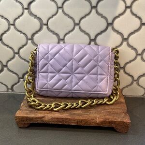Zara Lilac Quilted Shoulder Bag with Gold Chain
